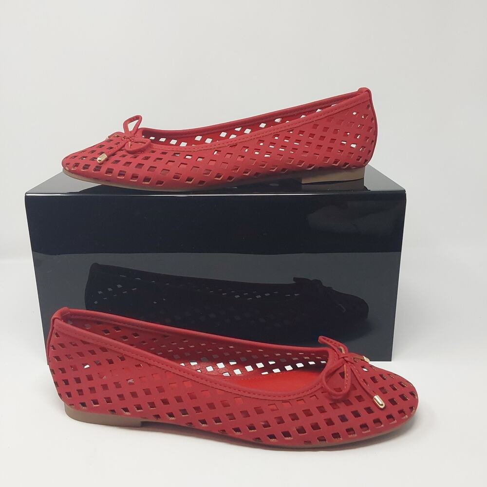 MIA Red Laser Cut Ballet Flats Women's Size 8.5 Bow Slip On Shoes